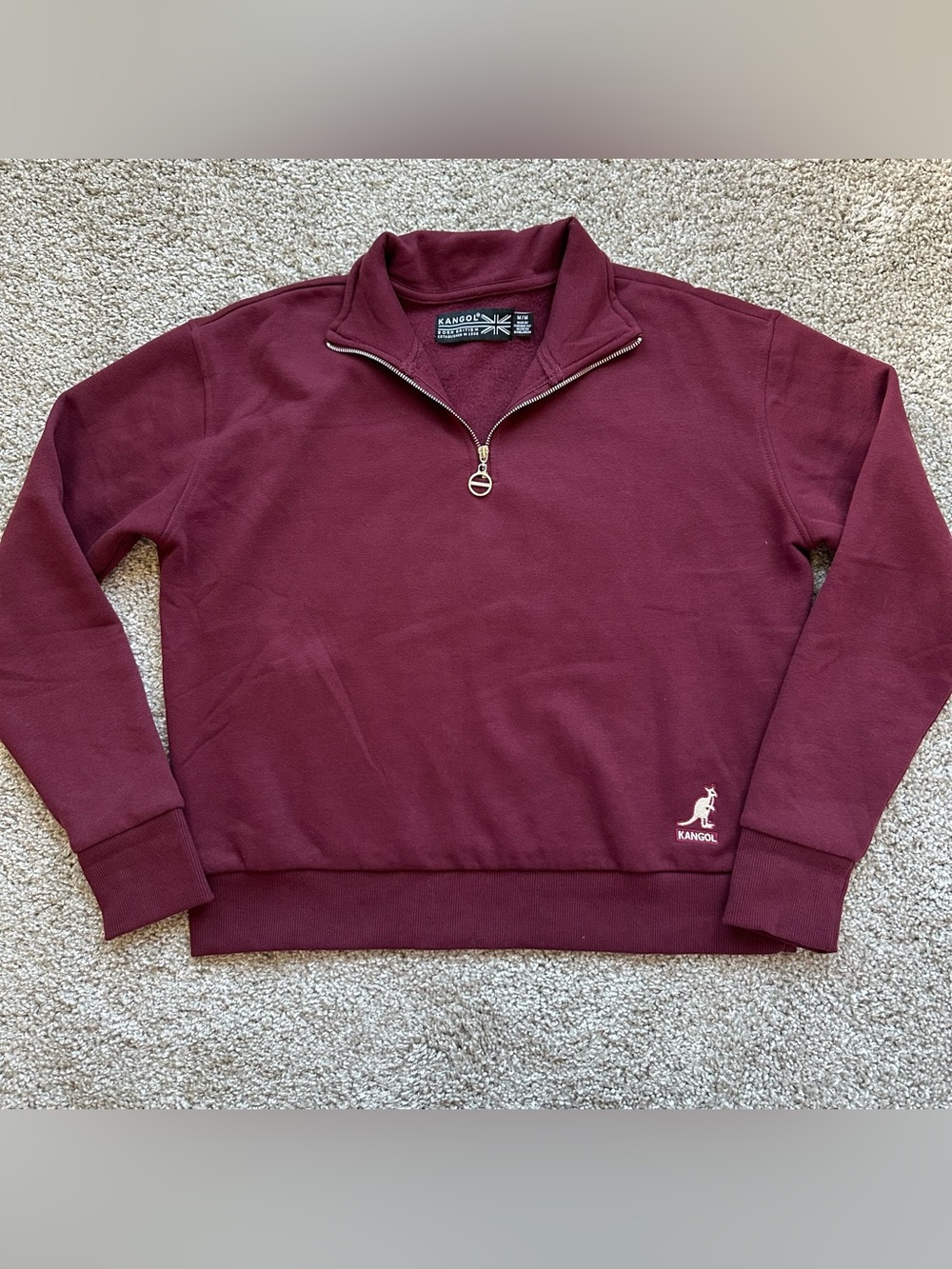 Kangol Burgundy 1/4 Zip Fleece Pullover Sweatshirt Mens M Kangaroo Logo K8657